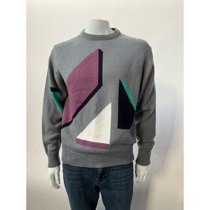 Izod Club Mens Pullover Sweater Gray Knit Crew Neck Geometric Long Sleeve Top M